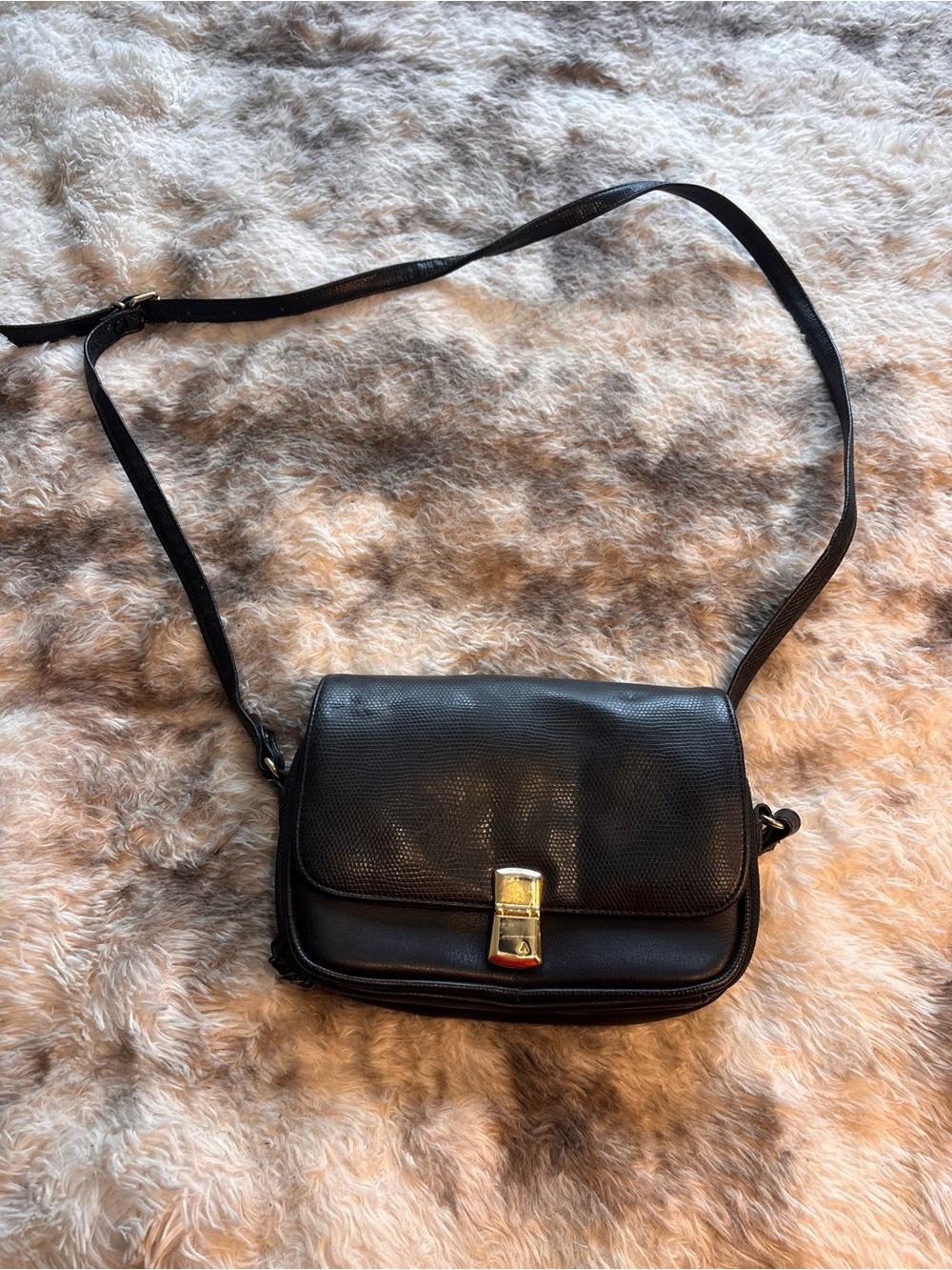Vintage Liz Claiborne Classic Black Crossbody Bag with Gold Hardware